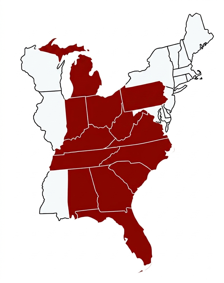 Map of TMG's 13-state service region