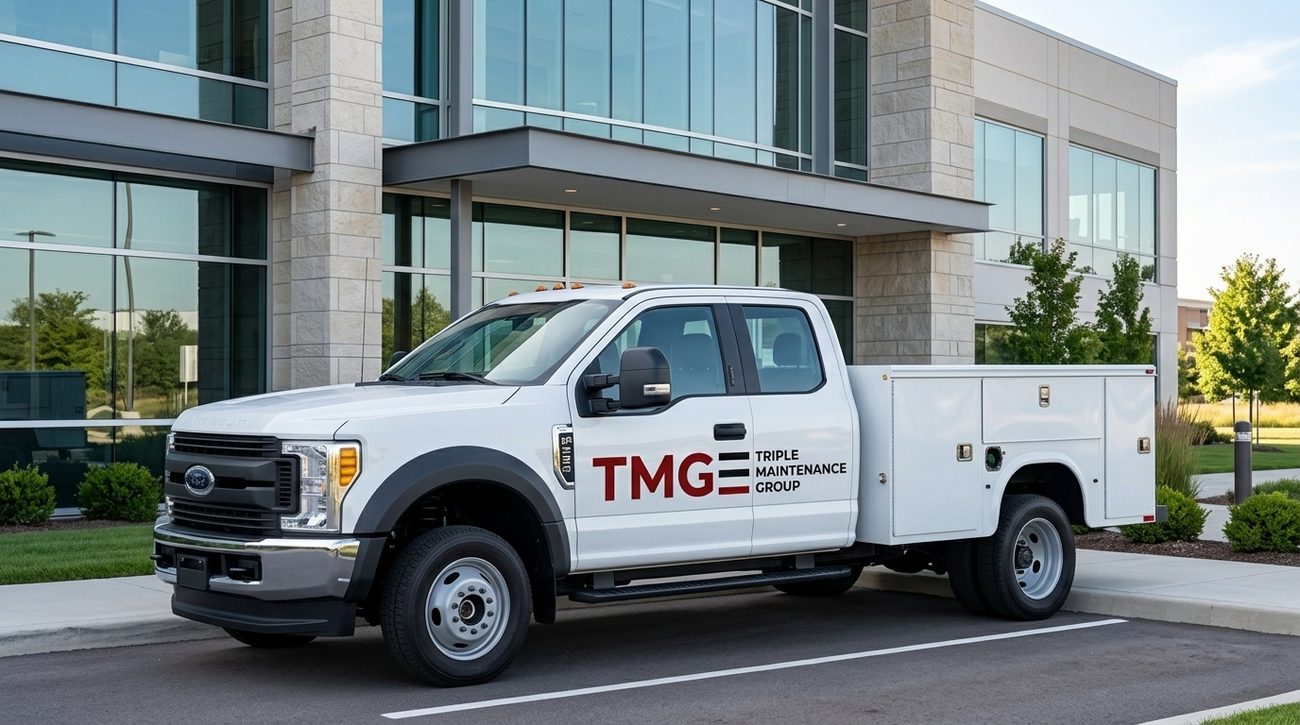 TMG service truck on site at a commercial building